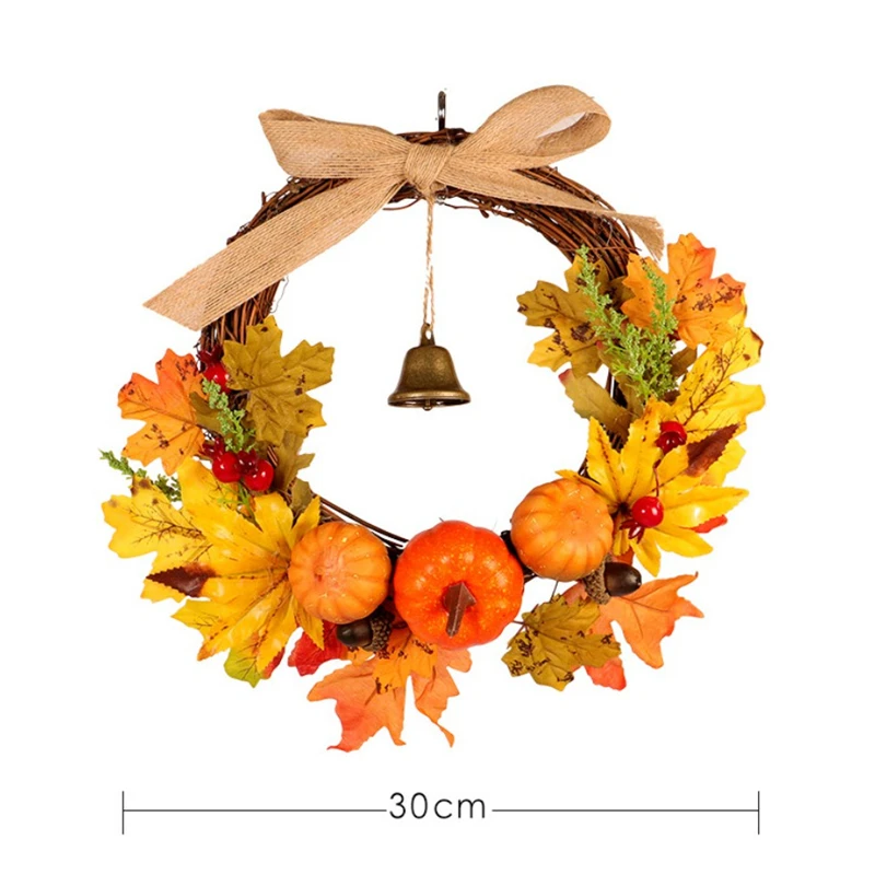 

30CM Autumn Maple Leaf Artificial Christmas Halloween Home Door Decor Garland Wreath Fall Maple Leaves Wreath With Faux Berries