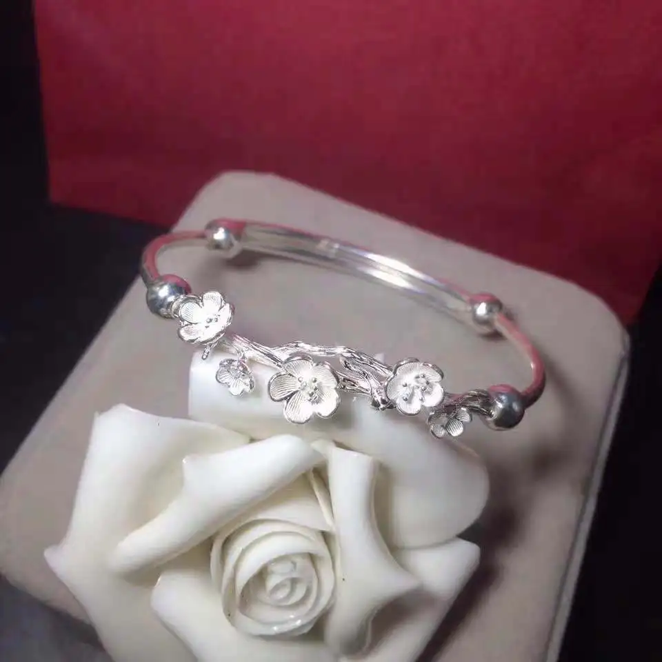Женский браслет с цветком сливы SA SILVERAGE открытое ювелирное изделие из