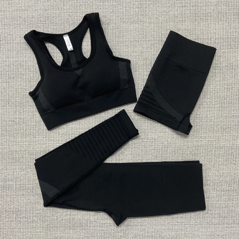 Бесшовный комплект для йоги 3 шт. женская одежда спортивного зала фитнеса