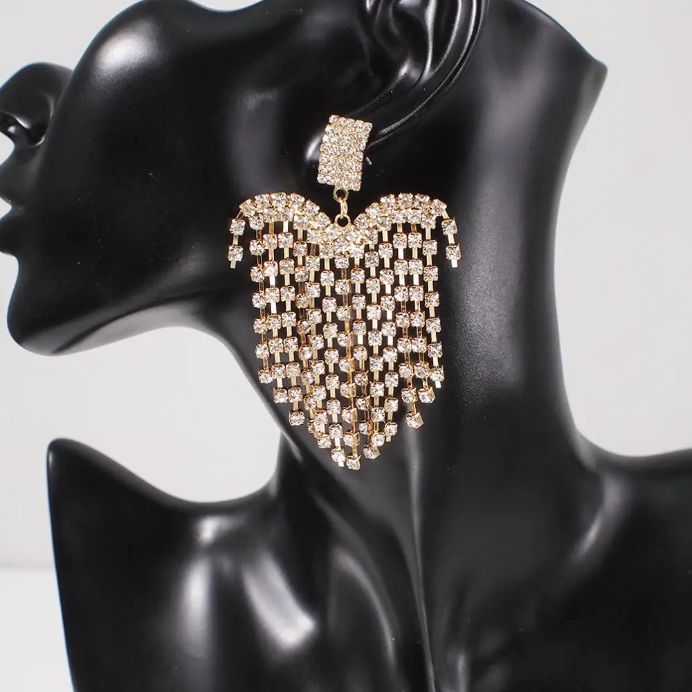 White Earrings MANILAI, роскошные серьги с кисточками со стразами, массивная форма сердца, висячие серьги для женщин, свадебные серьги, ювелирное изделие - Окраска металла: White Earrings