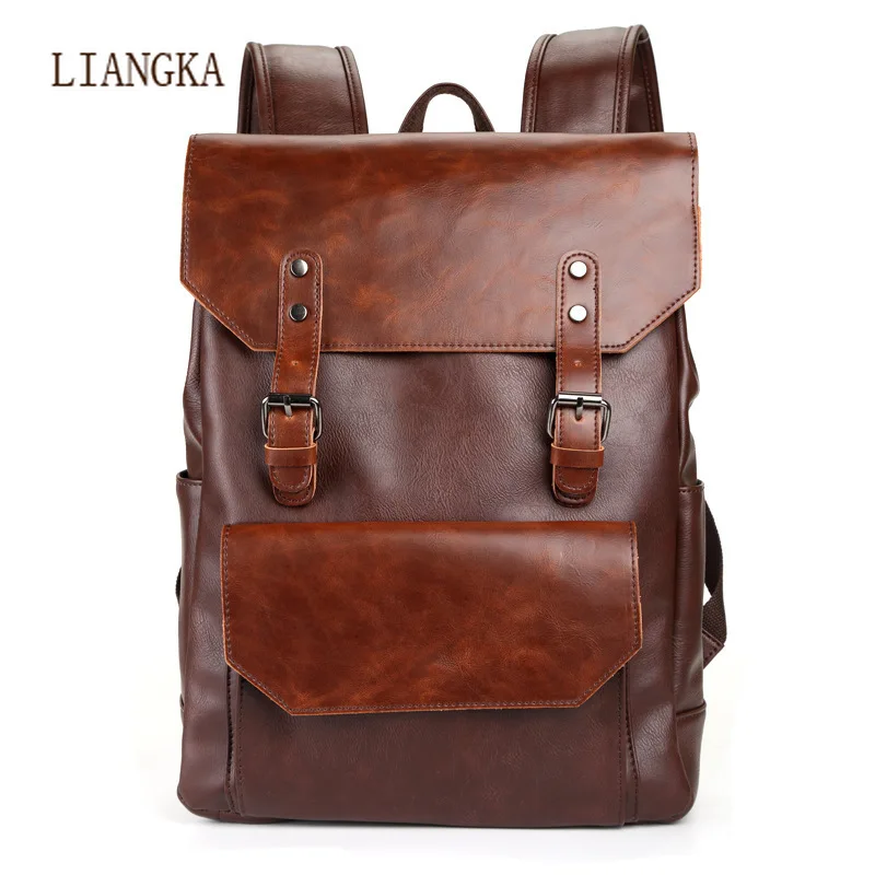 

Vintage Style Men PU Leather Backpack Mens Fashion Waterproof Backpack Male College High School Bags Rucksack Travel Bag Mochila