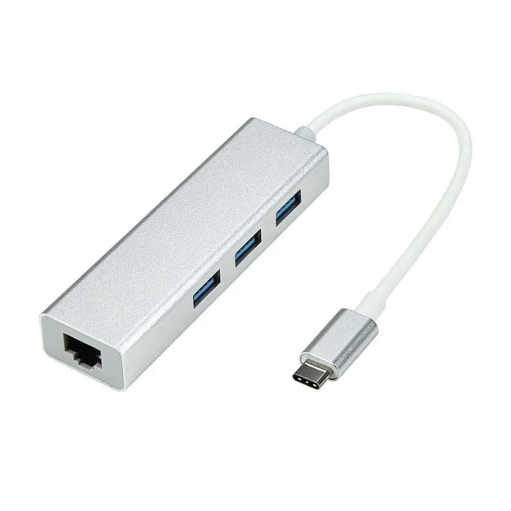 Hub de USB rojo tipo C 1000Mbps 3 puertos USB 3,0 adaptador Gigabit Ethernet Rj45 para accesorios de ordenador portát