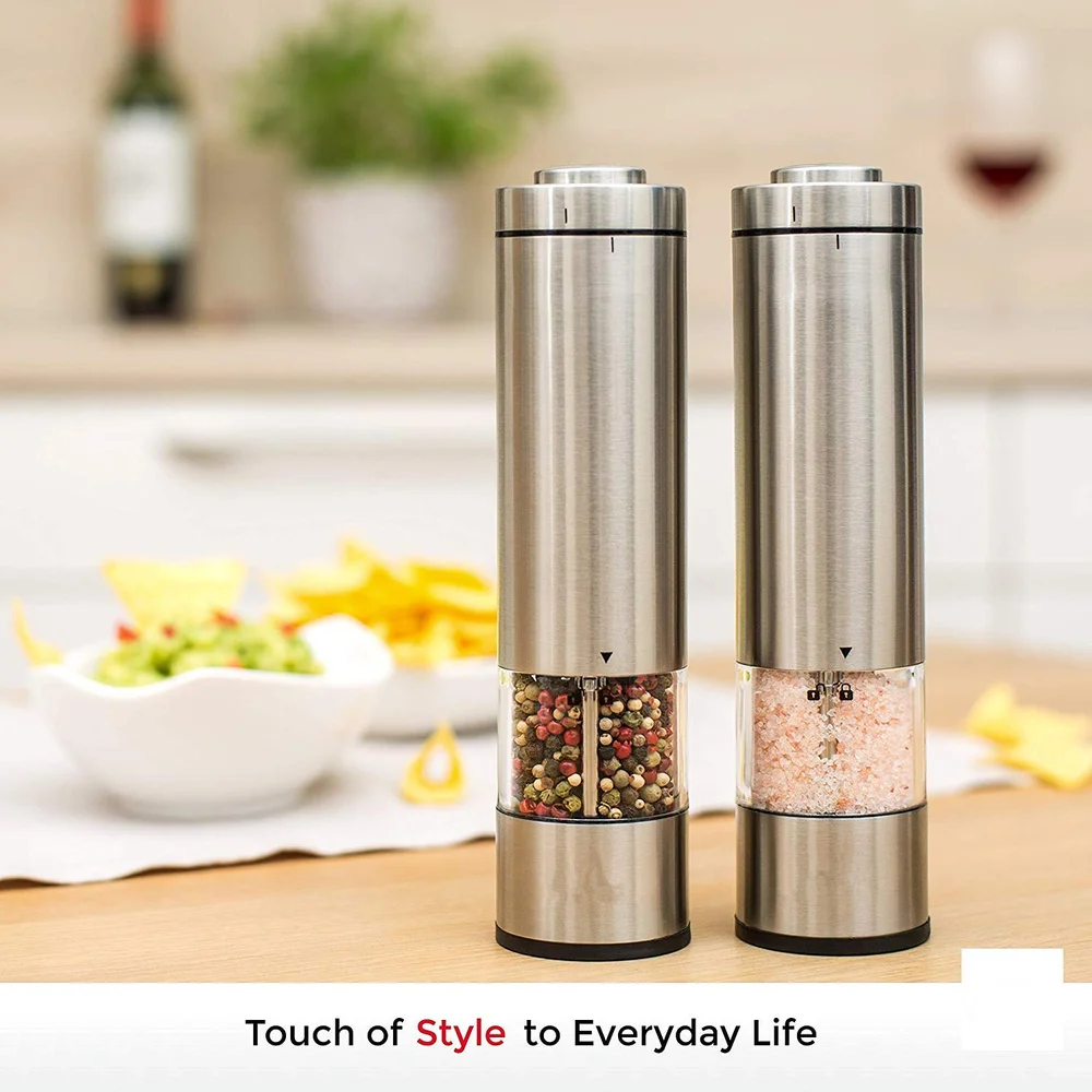 

2PCS-Stainless Steel Electric Pepper Mill,Salt Shaker and Spice Grinder Set with Spray bottle for oil Dispenser Kithcn Tools