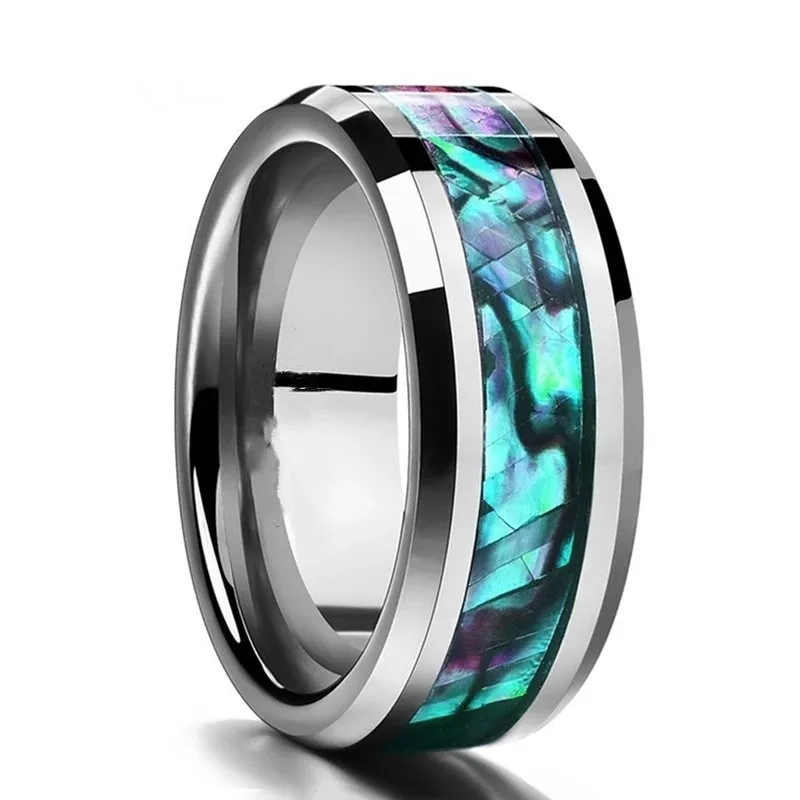 

8MM Fine Jewelry Vintage Rings Inlaid Shell Stainless Steel Ring Finger Party Gift Wedding Engagement Commemorate Accessories