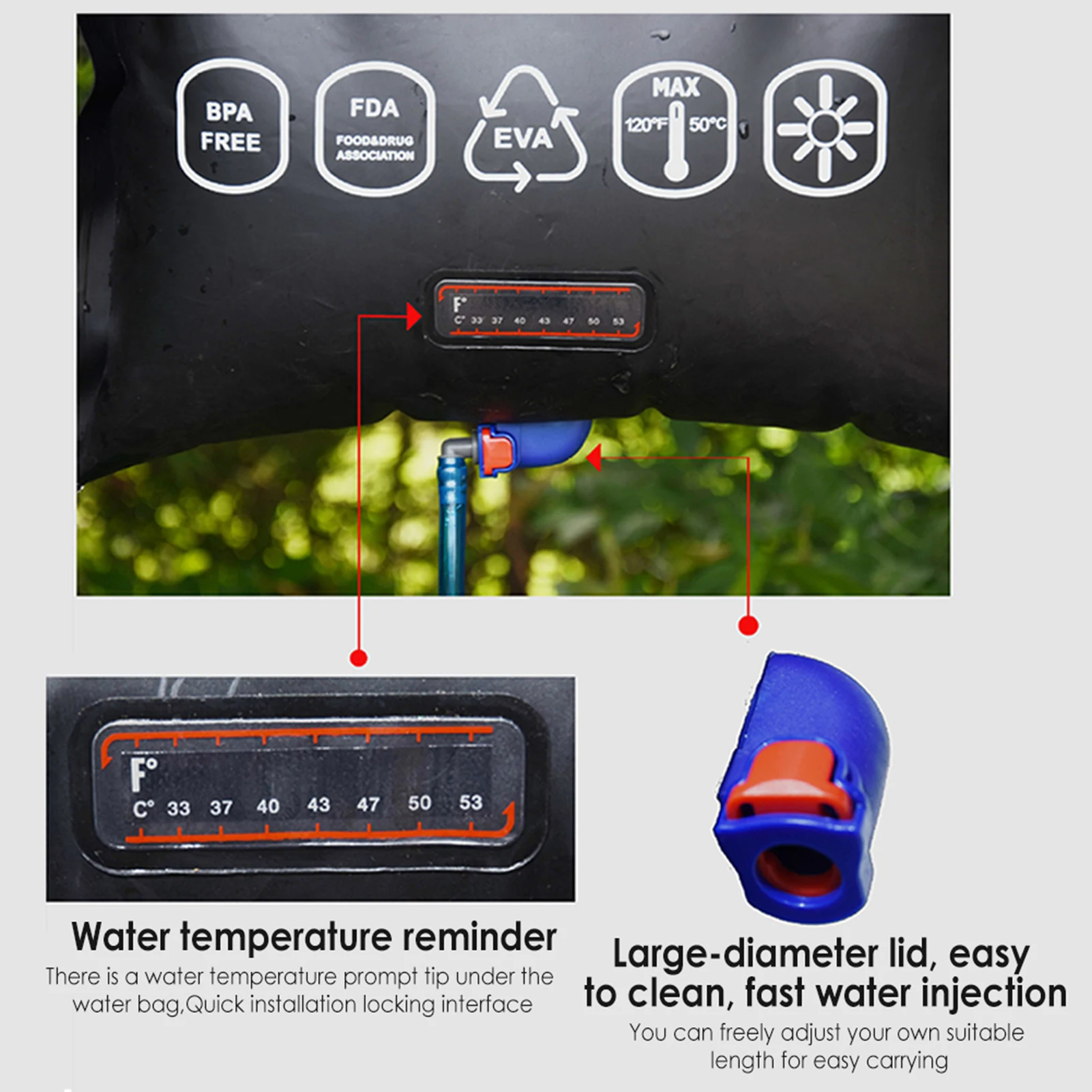 

18L Portable Solar Shower Bag Outdoor Portable Shower Bathing Bag PVC Water Bag Storage Travel Hiking Picnic Camping Equiment