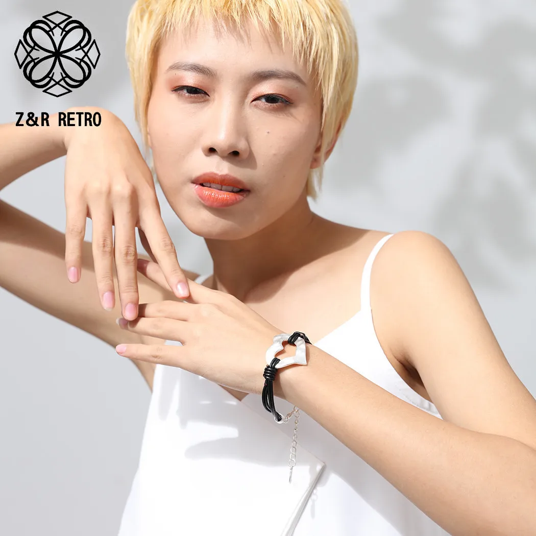 Silver Genuine Leather Heart Bracelets Jewelry For Women Charm New Year Gift 2019 Best Friends Accessories |