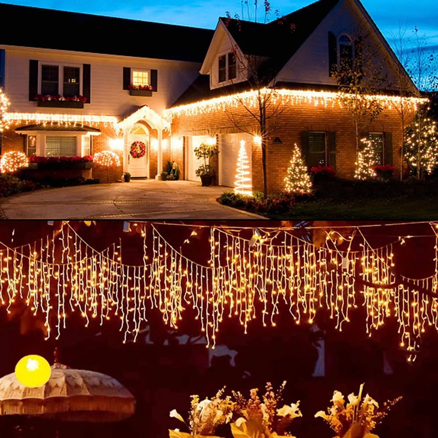 

Outdoor Street Garland 5/8/12M Waterproof Connecter Icicle Lights Decors for Yard Eaves Roof Corridor Porch Gazebo UK EU Plug in