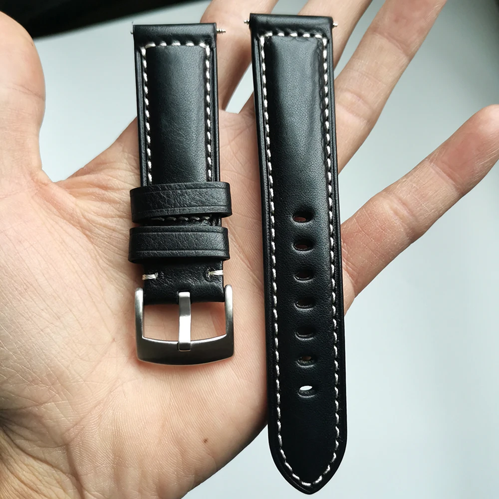 

22 24mm Watch Strap Handmade thick section Band Genuine Leather Retro Watch Belt Upscale Watchbands for Seiko Citizen Mido
