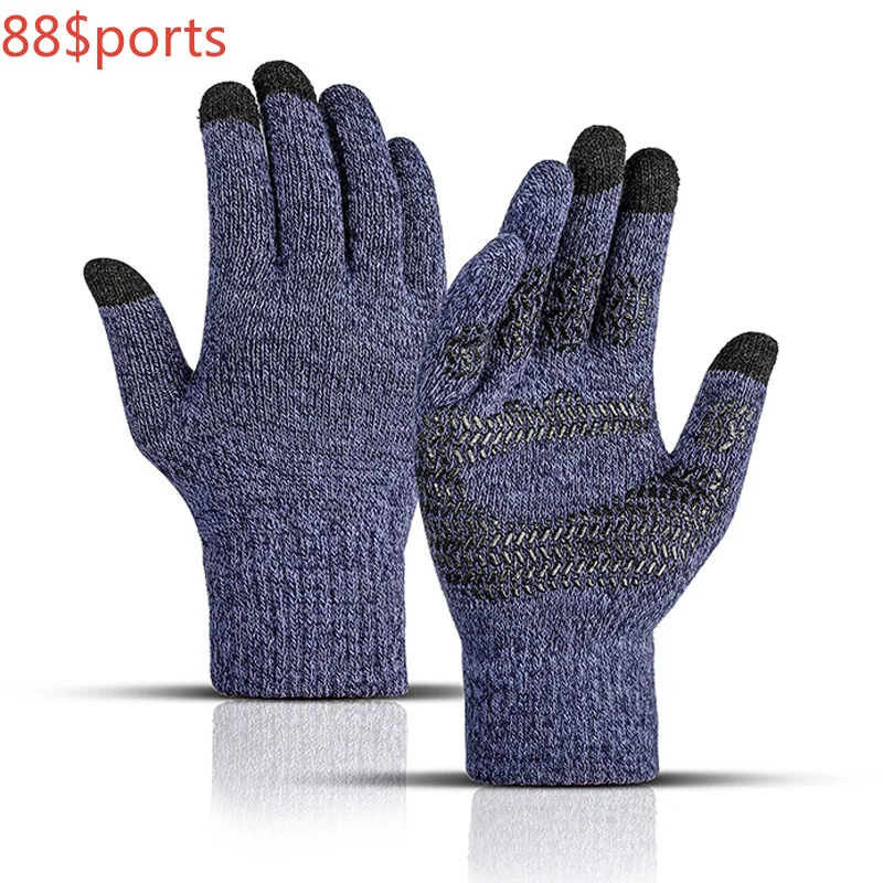 

Winter Knitted Men's Gloves Touch Screen Anti-skid Solid Business Driving Cycling Full Finger Autumn Non-slip Rubber Male Gloves