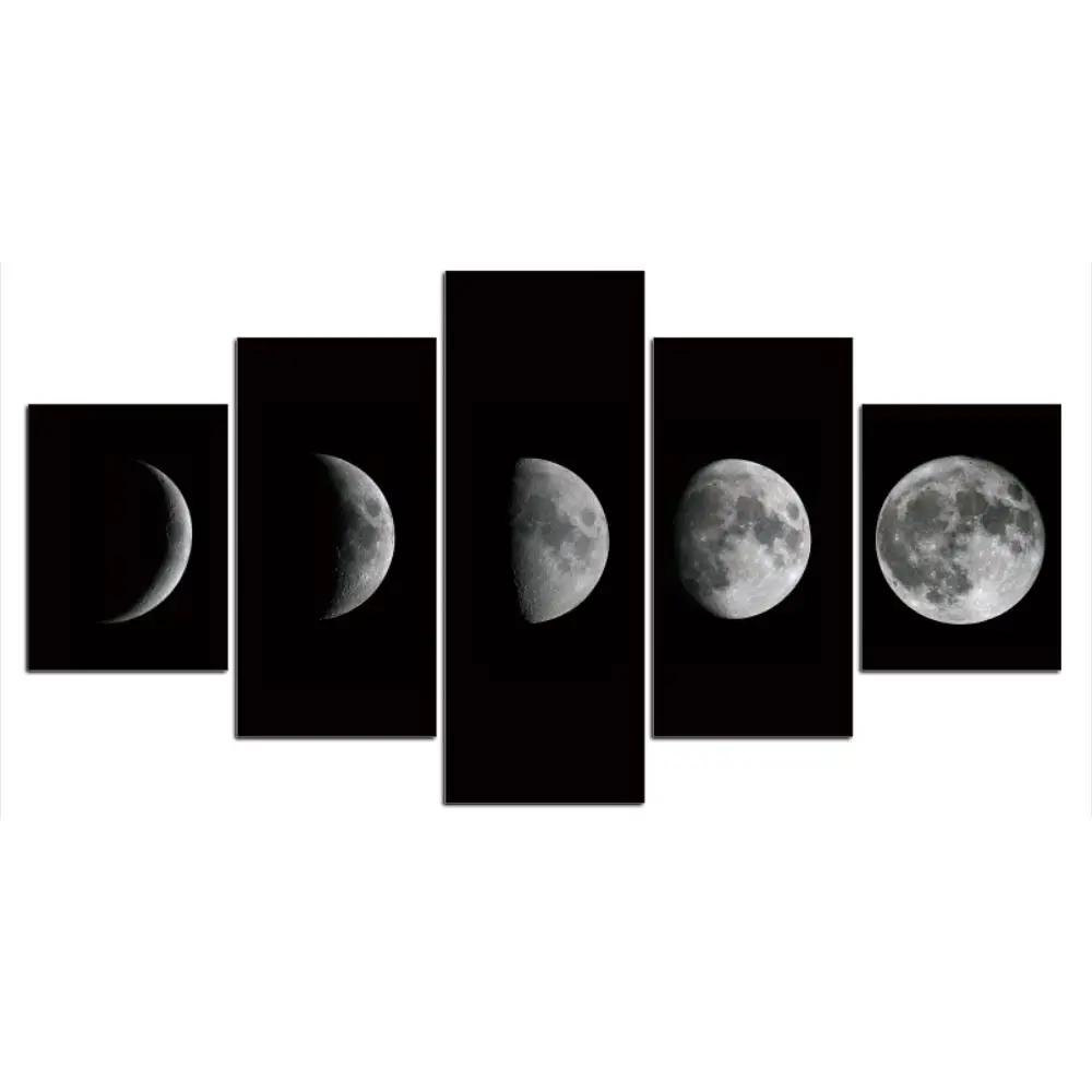 

black white Moon Change Planet Lunar Canvas Prints Painting Home Decor Canvas HD Print 5 Pieces Modular Pictures for Living Room
