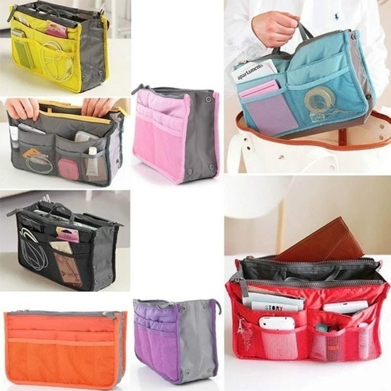 Женская косметичка органайзер сумка в сумке двойная молния портативная