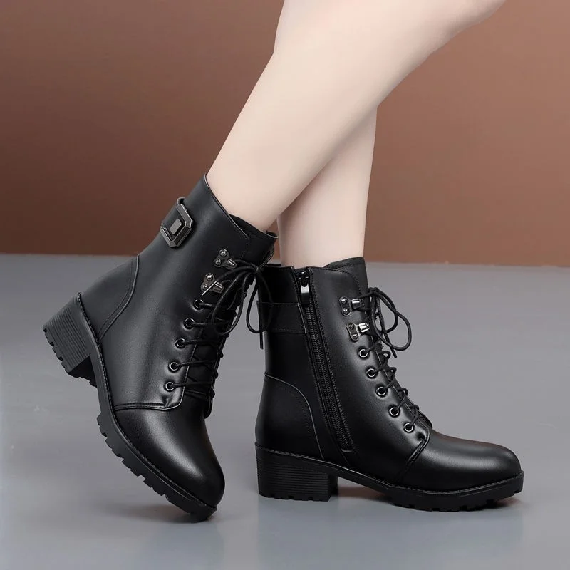 

New Korean round head side zipper belt buckle short barrel boots autumn and winter 2020