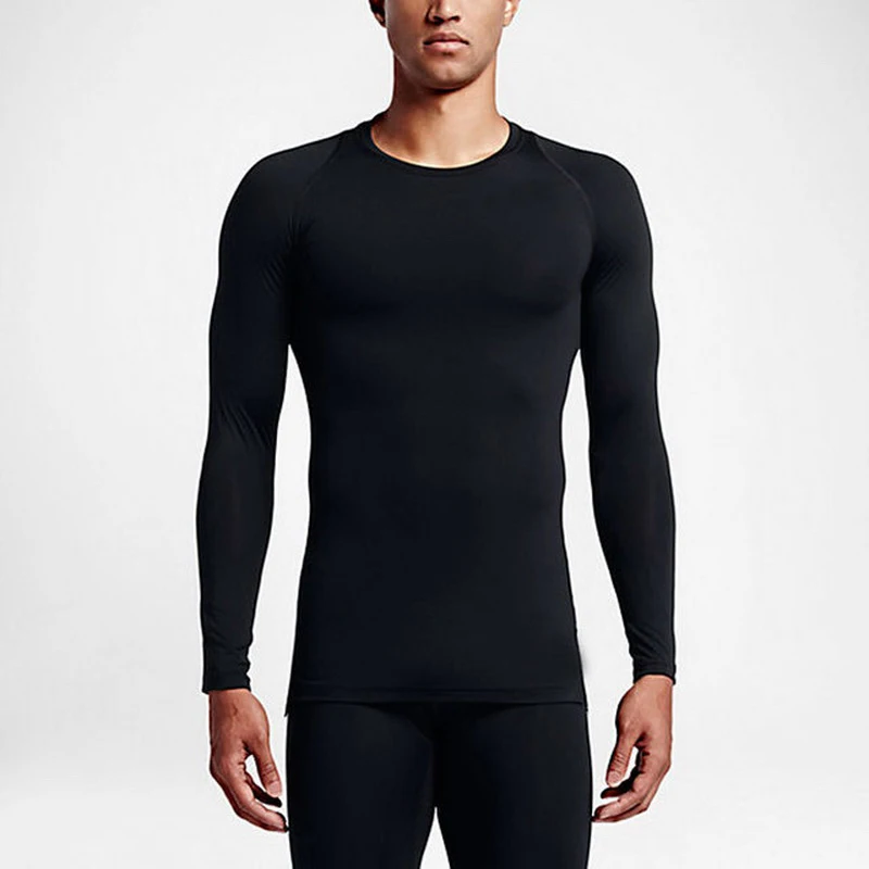 Men's Sports Fitness Tops Long Sleeves Gym Training T-shirts Workout Sportswear Running Compression Tights Breathable Quick Dry