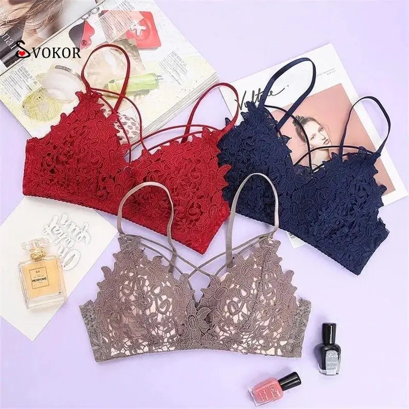 

SVOKOR Lace Bra for Women Wireless Push Up Underwear Sexy Hollow Out Lingerie Soft Thin Comfortable Bralette