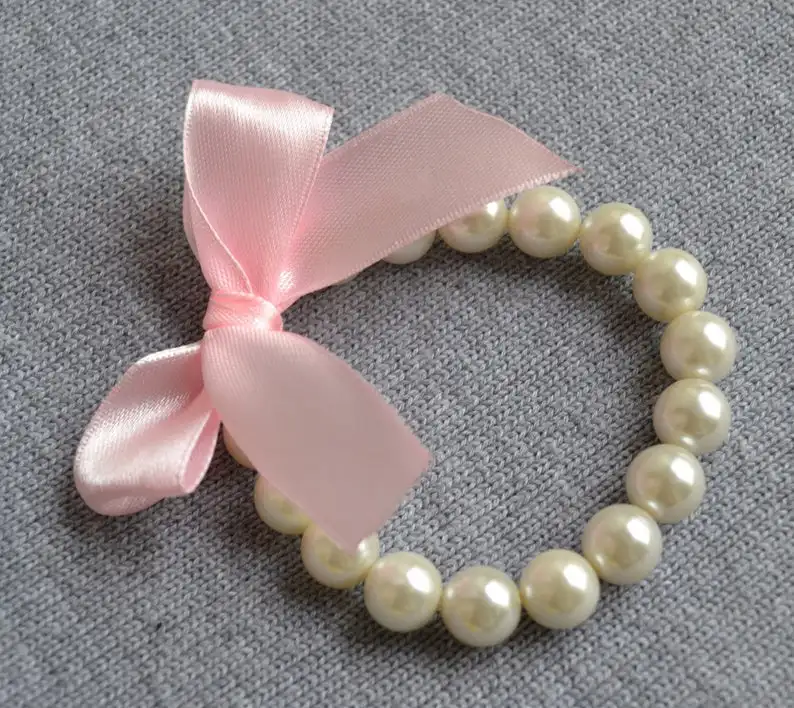 Кристальный браслет жемчужный цвета слоновой кости розовая лента стеклянный