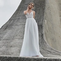 eightree vintage a line wedding dresses 2021 v neck backless sleeveless lace applique pearls country bridal gowns custom made