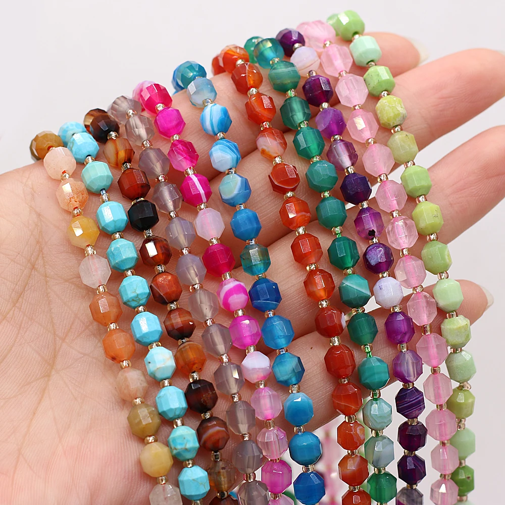 

Natural Stone Semi-precious Stone Round Facet Aquamarine Bead Making DIY Ladies Necklace Bracelet Exquisite Jewelry Gift