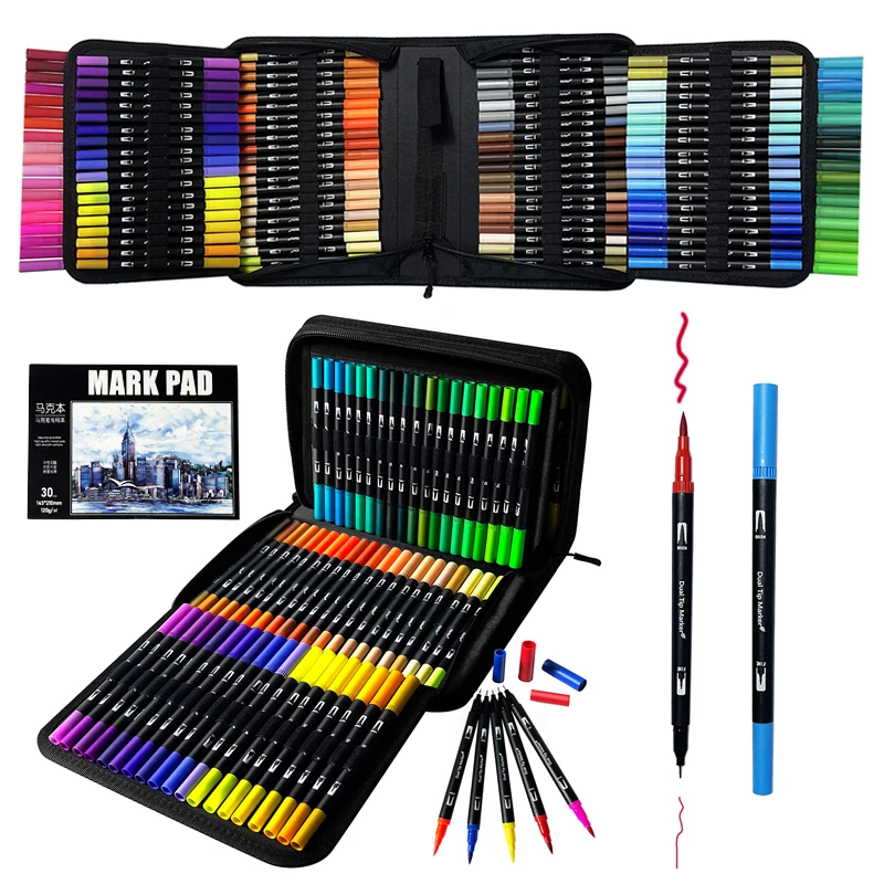 

12-120 Fine Liner Dual Tip Brush Pens Drawing Painting Watercolor Art Marker Pens,Art Supplies and Brush Storage Box