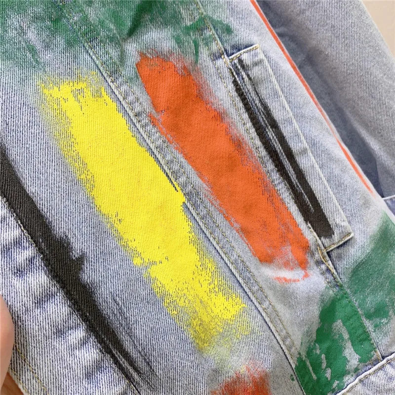 

Plus size Denim Jacket Women Fashion Color Paint Graffiti Jeans Jackets Lapel Loose Long sleeve Jeans Coat Womens Streetwear