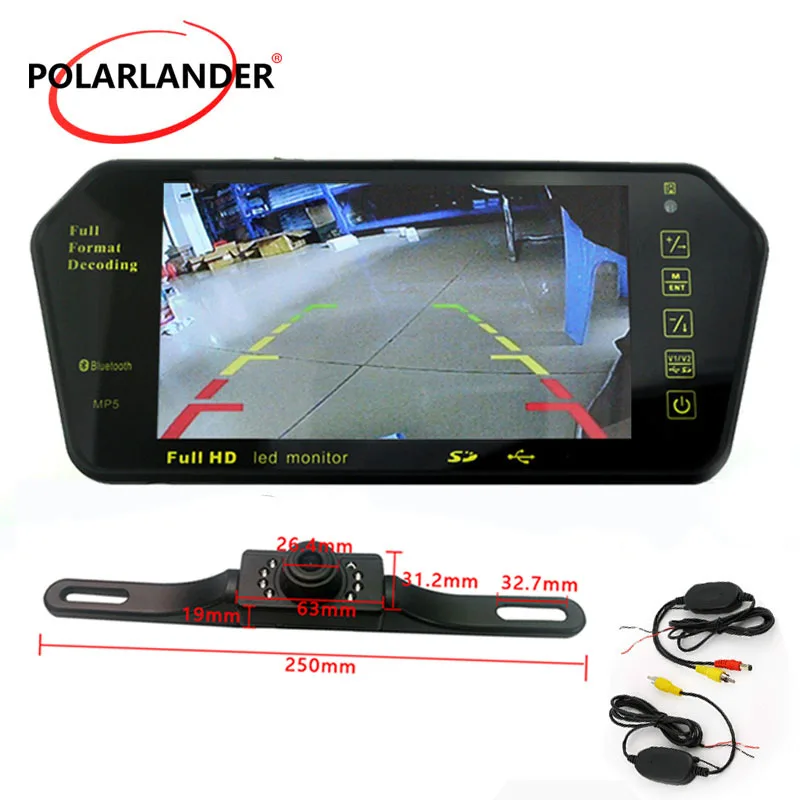 Wireless Long Plate Night Vsion Rearview Camera With 7 Inch TFT Bluetooth Mirror Monitor MP5 For Car Parking CMOS Waterproof | Автомобили