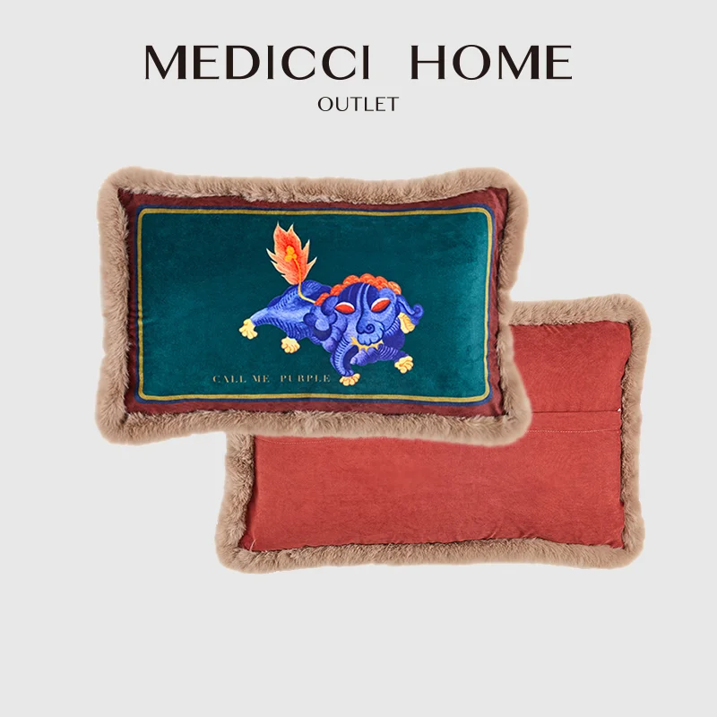 

Medicci Home Rectangle Cushion Cover Chinese God Beast OX Antique Retro Fringed Lumbar Pillow Case Luxury Coussin Drop Shipping