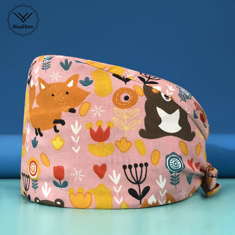 

New multicolor scrub Breathable cotton hat pet caps nursing scrub housekeeping sweat-absorbent accessories printing cartoon hats