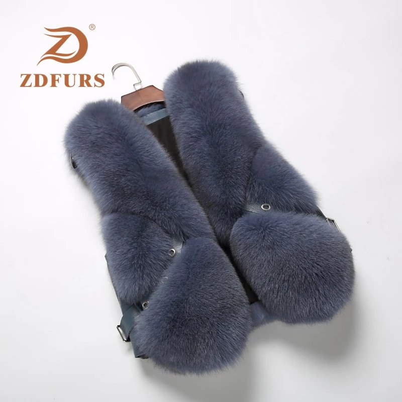 Жилет ZDFURS из натурального Лисьего меха Короткая Безрукавка зимний теплый жилет