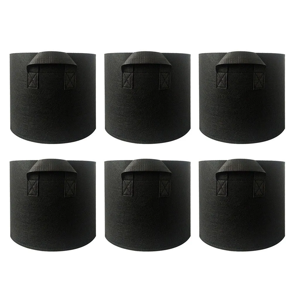 

6Pcs Plant Bags 5 Gallon Black Non-Woven Fabric with Handle Garden Grow Pot