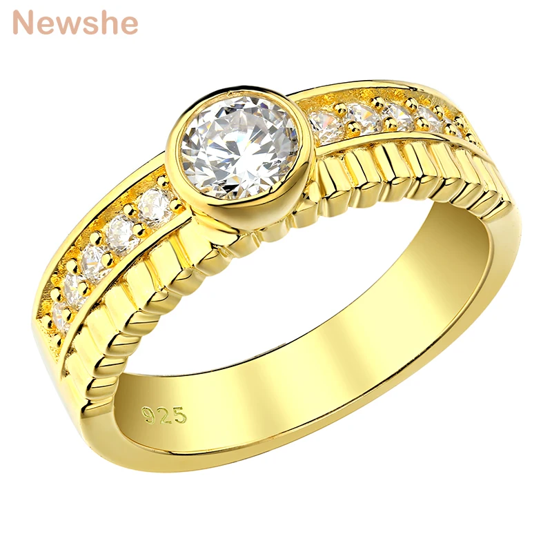 

Newshe 925 Sterling Silver Yellow Gold Color Engagement Ring For Women Wedding Jewelry 0.45Ct White Round AAAAA Cubic Zirconia