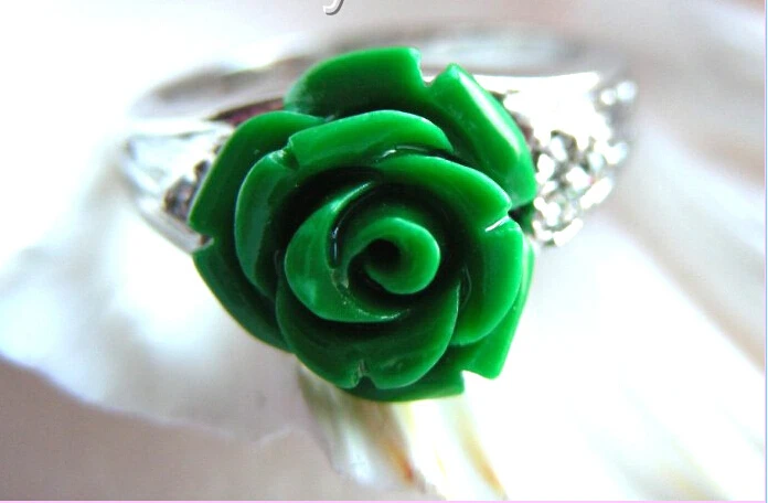 + Доставка&gt Подлинный 12 мм зеленый Агат резной цветок розы кольца b553 | Украшения и