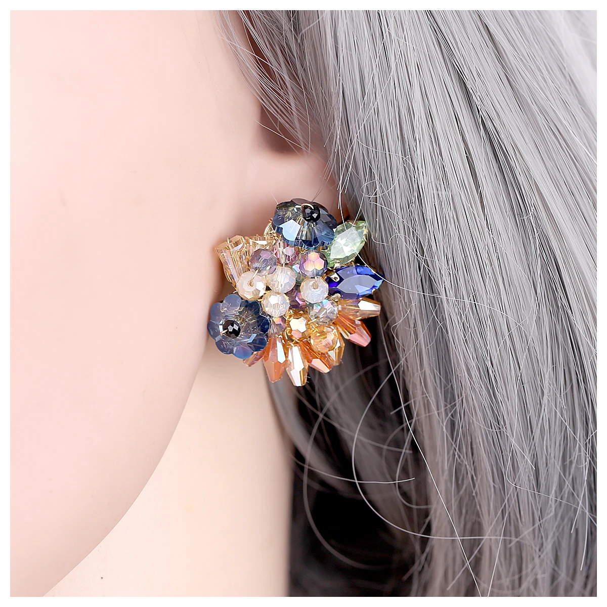 Модные серьги гвоздики с кристаллами для женщин и девушек эффектные ручной