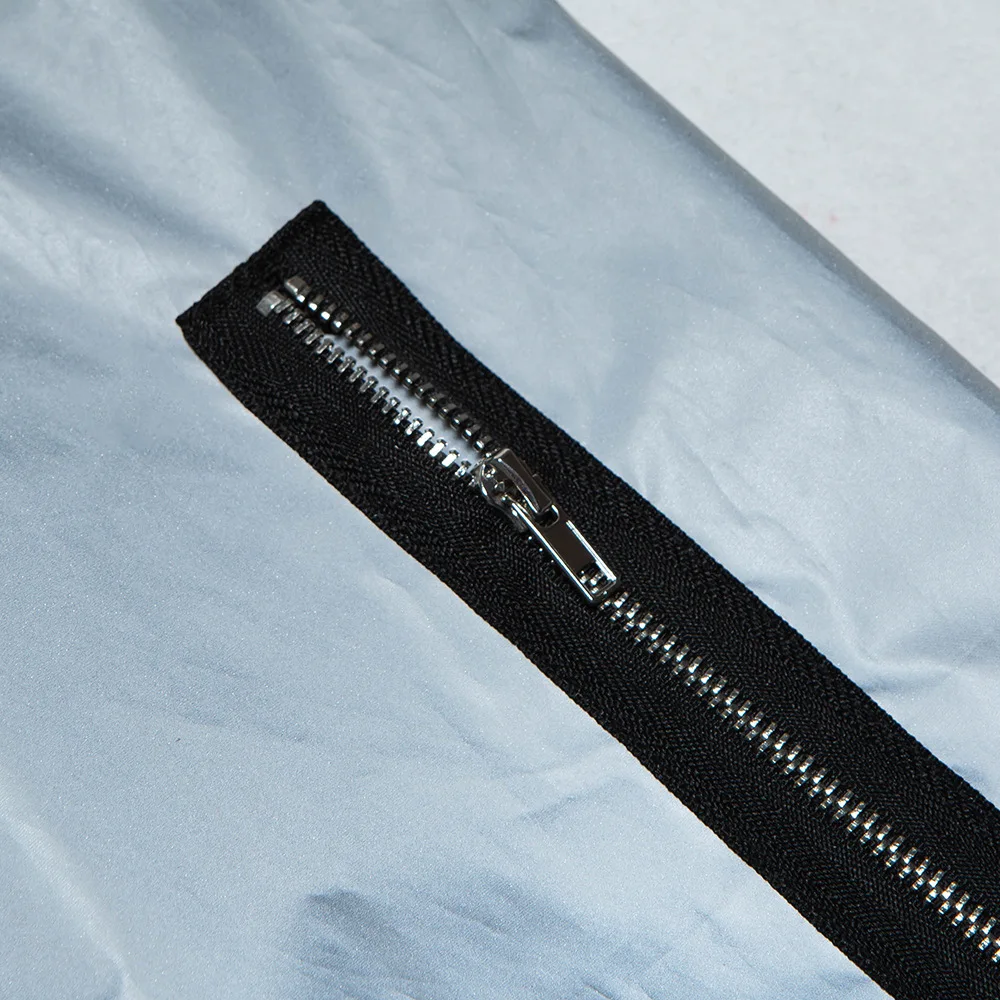 2019 Осенняя Женская Сексуальная Светоотражающая серебристый на молнии стеганая с