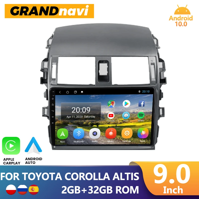 

Автомагнитола GRANDnavi для TOYOTA COROLLA ALTIS 2009-2013, автомагнитола на Android, Автомагнитола для Carplay, стерео, мультимедийный плеер, 2din, GPS, 2 Din