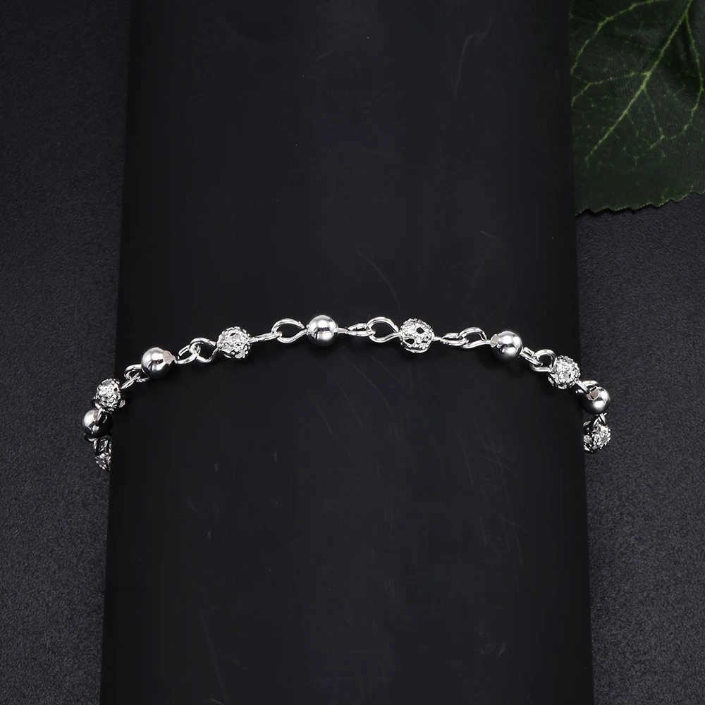 Браслеты-цепочки с кристаллами и бусинами простые очаровательные Покрытые