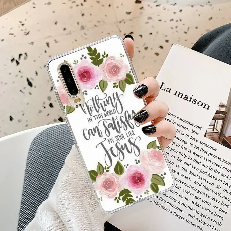 

Russian script Bible Flower Phone Case Transparent for Samsung A71 S9 10 20 HUAWEI p30 40 honor 10i 8x xiaomi note 8 Pro 10t 11