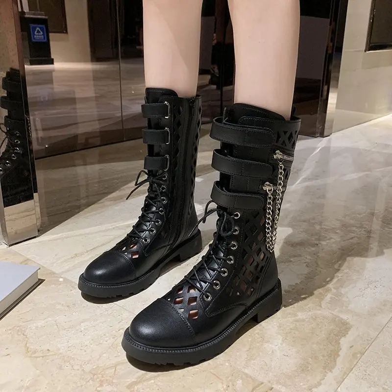 Rimocy/Новинка 2020 года Модные кожаные летние ботинки с перфорацией Женская обувь на