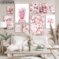 pink canvas painting peony flowers water droplets wall art print lotus posters nordic wall pictures for living room decoration
