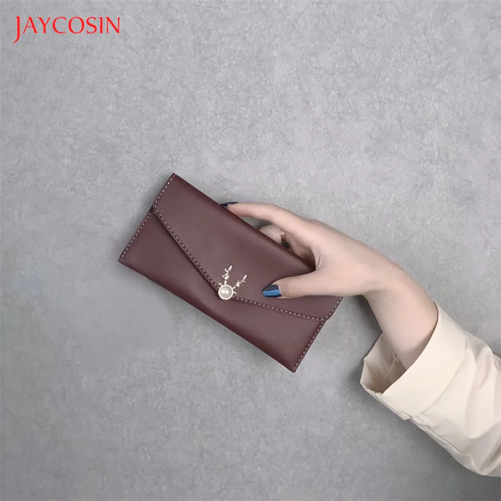Jaycosin Роскошные брендовые кожаные женские длинные кошельки модные складные с