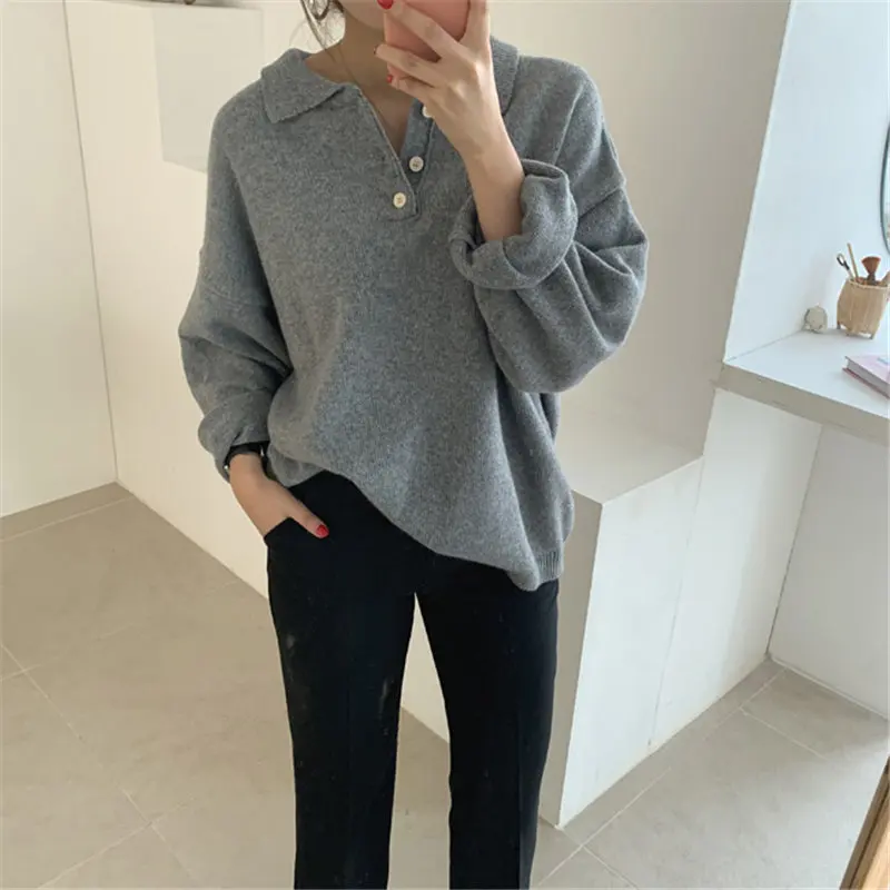 Женский свободный пуловер Alien Kitty повседневный однотонный шерстяной вязаный