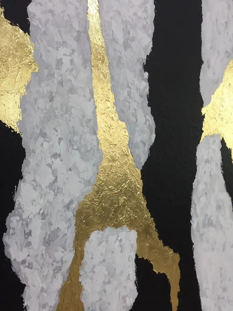 Акриловые абстрактные картины с золотыми листьями на холсте экстра большие