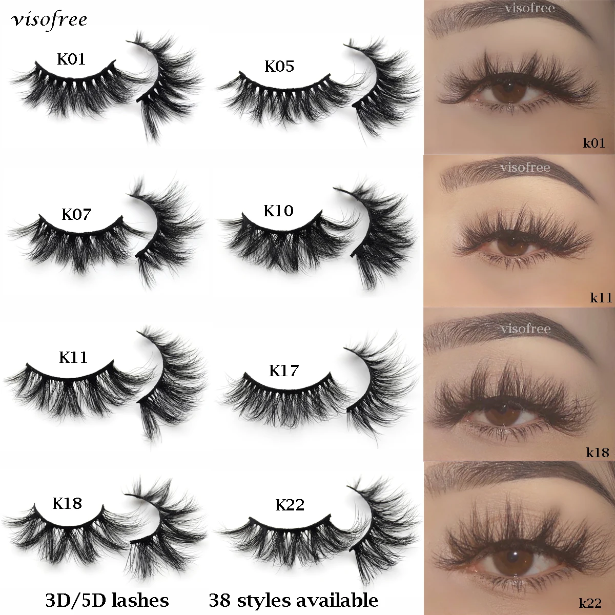 

Visofree 5D Mink False Eyelashes Natural Fluffy Dramatic Volume Fake Lashes Extension Handmade Cruelty-free Eyelash Makeup Lash
