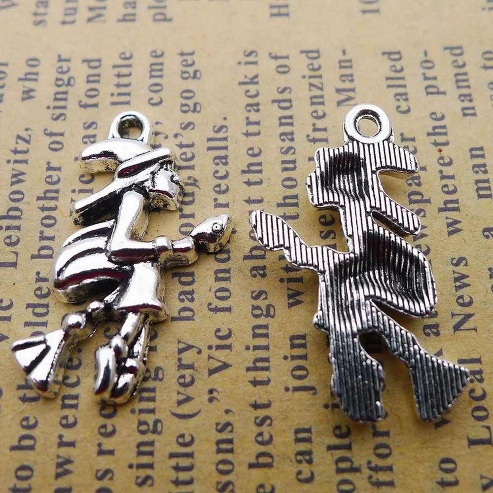 

100pcs Witch Charms 15mm x 25mm DIY Jewelry Making Pendant Antique Silver Color