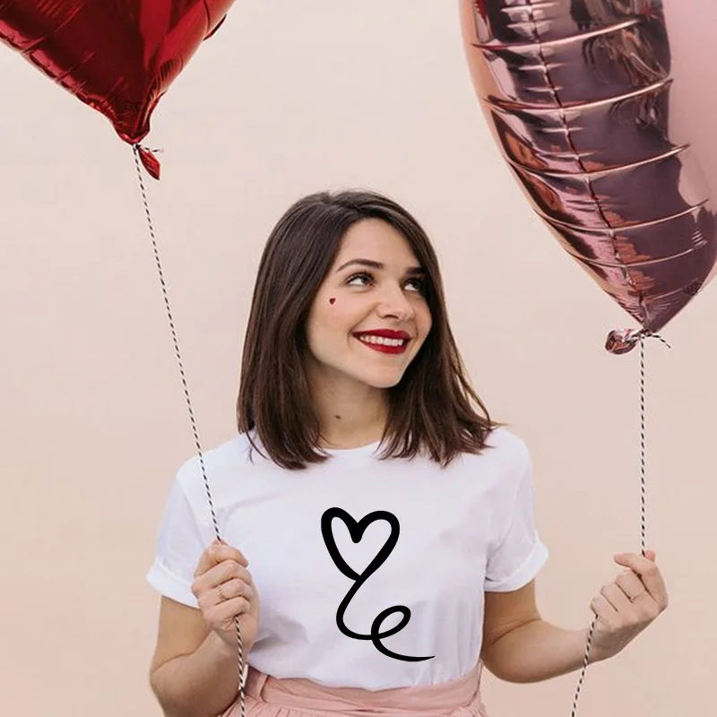 

Love Heart Print Tshirt Top Women Short Sleeve Summer O-neck Graphic Tees Fashion Women Loose T-shirt Female Harajuku Casual Top