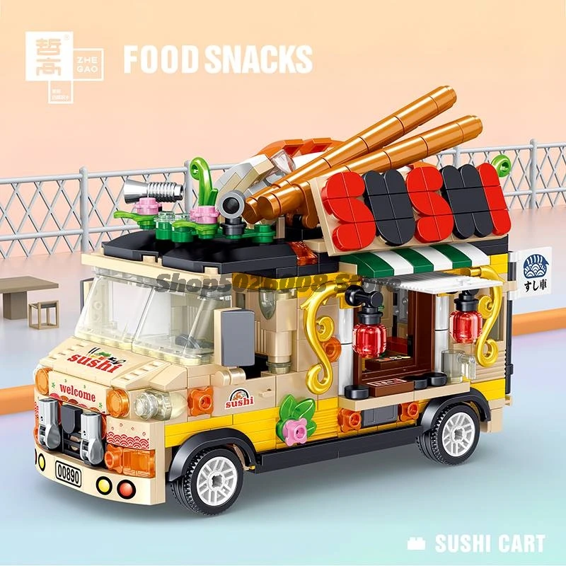 Fruit Dessert Burger Sushi Gourmet Building Block Car Hot Pot Seaside Barbecue Street View MOC Puzzle Children Toy Creative Gift | Игрушки и