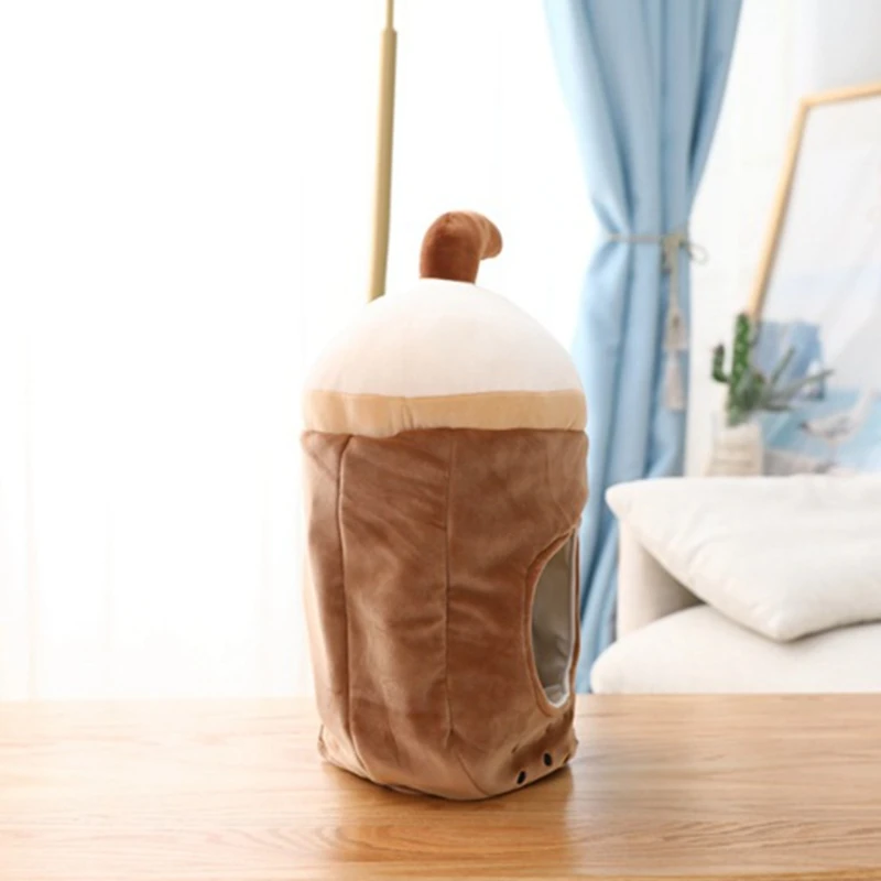 

Lovely Cartoon Milk Tea Shaped Plush Hat Funny Beverages Drinks Stuffed Toys Headgear Warm Earflap Cap Cosplay Performance M7DD