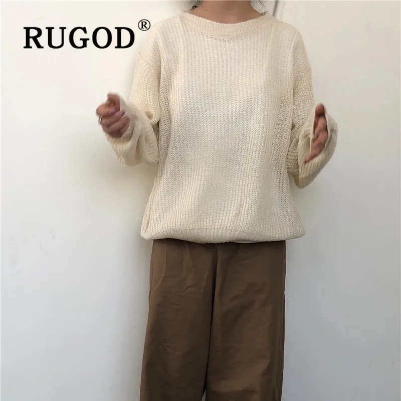 Женский трикотажный пуловер RUGOD однотонный мохеровый свободный свитер одежда