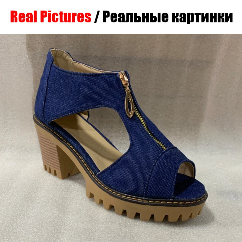 Женские джинсовые сандалии SARAIRIS на молнии платформе и высоком каблуке большие