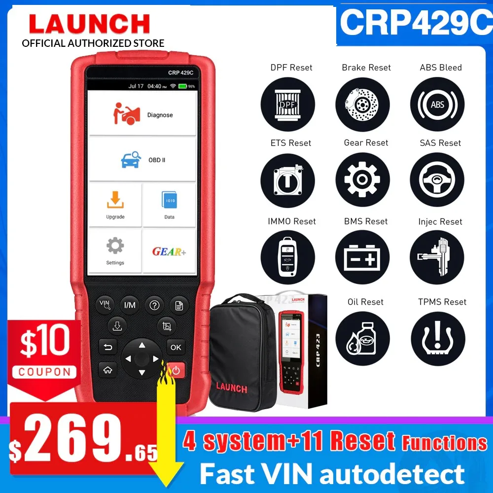 Автоматический диагностический инструмент LAUNCH X431 CRP429C OBDII для двигателя/ABS/SRS/AT с 11