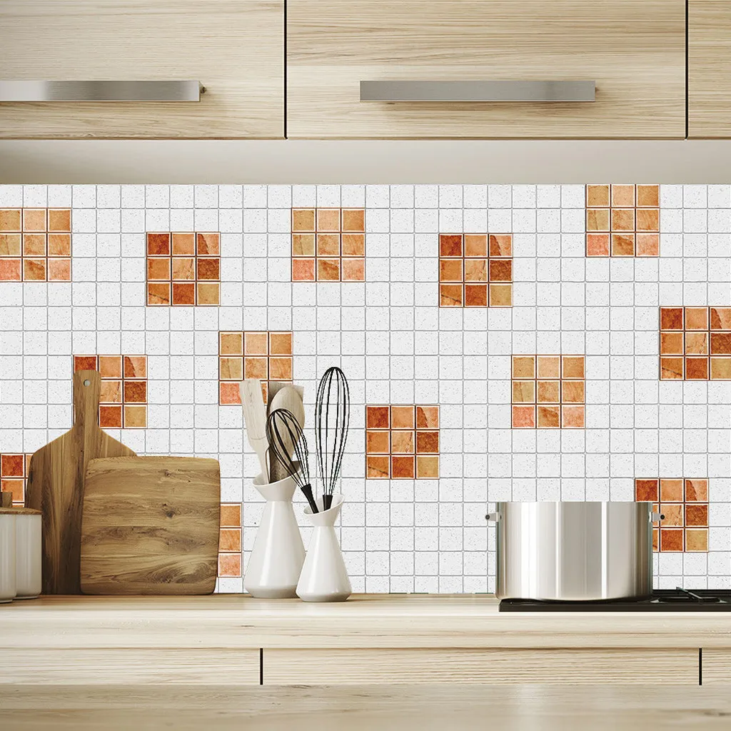 

18pcs Self-adhesive Bathroom Kitchen Decor Home Wall 3d Tile Sticker Waterproof Moisture-proof Wall Sticker Wallpaper Square