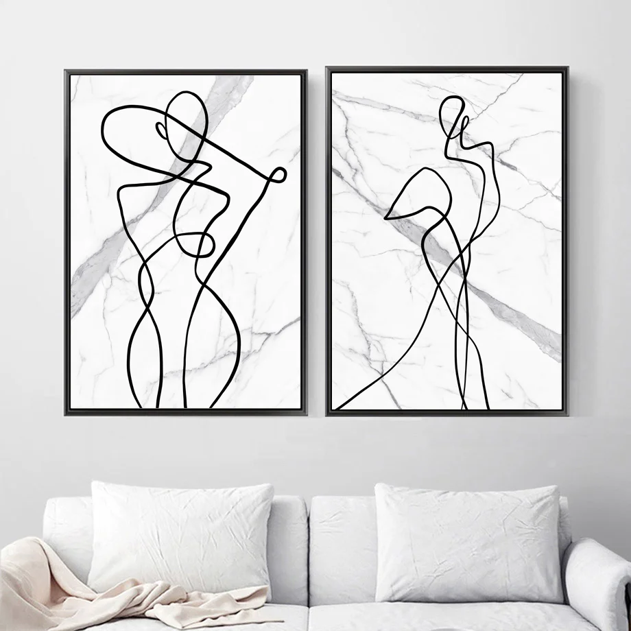 Настенная Картина на холсте рисование линий черные белые скандинавские плакаты